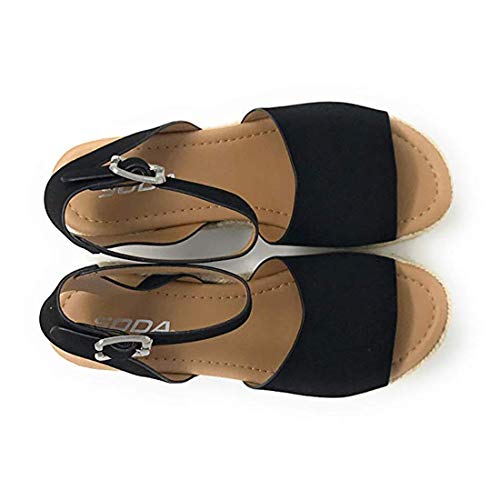 Sandalias Mujer Verano 2020 cáñamo Fondo Grueso Sandalias Punta Abierta Cuero Fondo Plano Zapatos Bohemias Romanas Hebilla Zapatillas