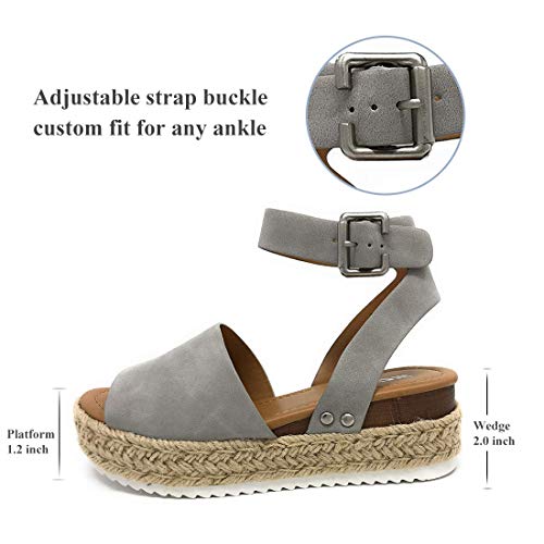 Sandalias Mujer Verano 2031 cáñamo Fondo Grueso Sandalias Punta Abierta Cuero Fondo Plano Zapatos Bohemias Romanas Hebilla Zapatillas