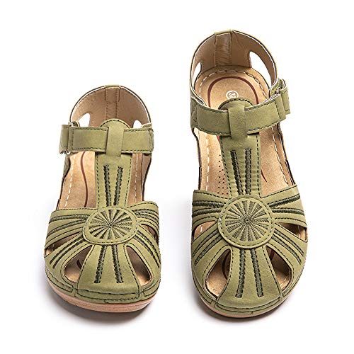Sandalias Mujer Verano Zapatillas Playa Zapatos Cómodos Casuales Peep Toe Loafers Cuero De Imitación Caminar Antideslizantes Chanclas Plana Negro Marrón Verde Azul Gris 35-43 D-Verde 40