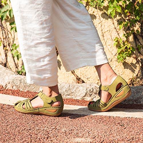 Sandalias Mujer Verano Zapatillas Playa Zapatos Cómodos Casuales Peep Toe Loafers Cuero De Imitación Caminar Antideslizantes Chanclas Plana Negro Marrón Verde Azul Gris 35-43 D-Verde 40