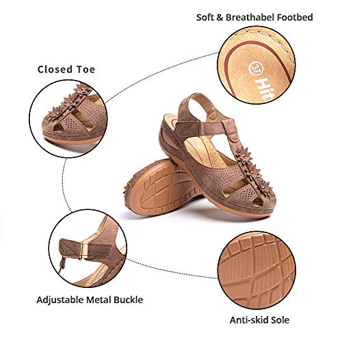 Sandalias Mujer Verano Zuecos Cuña Plataforma Zapatillas Jardín Mules Comodas Casual Zapatos Marrón Talla 39 EU
