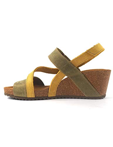 Sandalias para Mujer de Piel Cuero Fabricadas en España Interbios 5635 Kaki Mostaza - Color - Kaki, Talla - 39