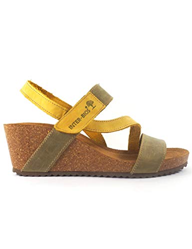 Sandalias para Mujer de Piel Cuero Fabricadas en España Interbios 5635 Kaki Mostaza - Color - Kaki, Talla - 39