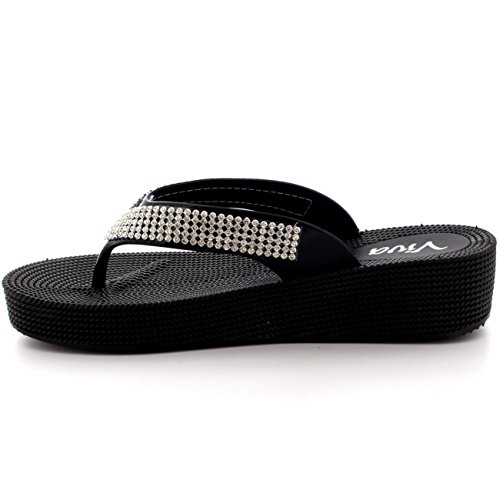 Sandalias para mujer de Viva, para playa, tiras con diamantes, color Negro, talla 39