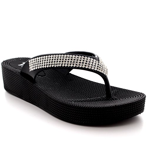 Sandalias para mujer de Viva, para playa, tiras con diamantes, color Negro, talla 39