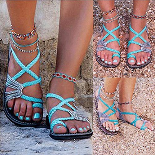 Sandalias para Mujer - Modelos de explosión Nudo de Cuerda Grande 2018 Verano Europa y América Sandalias Planas con Puntera en el pie Zapatos de Comercio Exterior para Mujeres al por Mayor - para mu