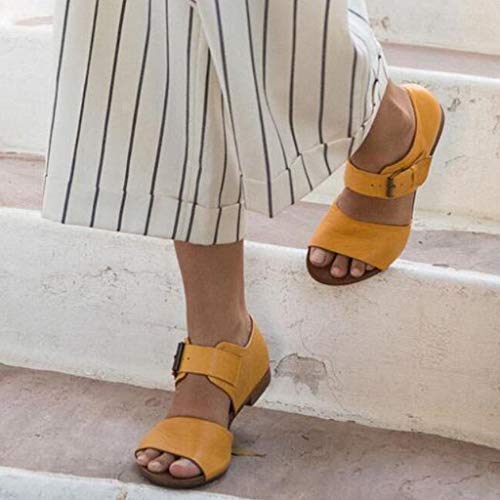 Sandalias para Mujer Verano 2019 Planas PAOLIAN Sandalias Playa Casual Fiesta Romanas Zapatos Vestir Elegantes Peep Toe con Hebilla Baratas Tallas Grandes