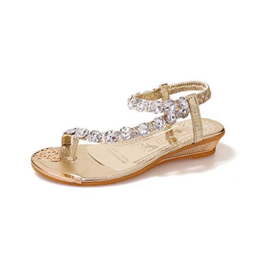 Sandalias para Mujer Verano 2019 Tacon Bajo PAOLIAN Sandalias Fiesta Cuña Elegantes Bodas Zapatos de Vestir del Dedo del Pie Casual con Pedreria Bohemia Moda