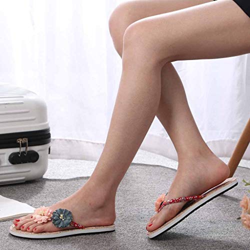 Sandalias para Mujer Vintage Antideslizantes Bohemia Casuales Zapatos de Madera con Flip Flop Zapatillas de Playa Planas Romanas Chanclas De Damas riou