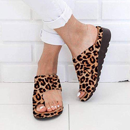 Sandalias Planas Cómodas para Mujer Zapatos Ortopédicos de Verano Sandalias de Corrección de Pie con Dedo Gordo Corrector de Juanetes Ortopédico Zapatillas de Viaje de Playa,Leopard Print,36