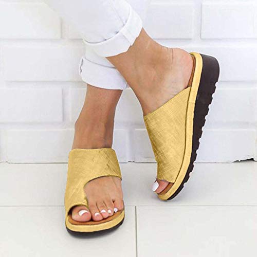 Sandalias Planas Cómodas para Mujer Zapatos Ortopédicos de Verano Sandalias de Corrección de Pie con Dedo Gordo Corrector de Juanetes Ortopédico Zapatillas de Viaje de Playa,Oro,42