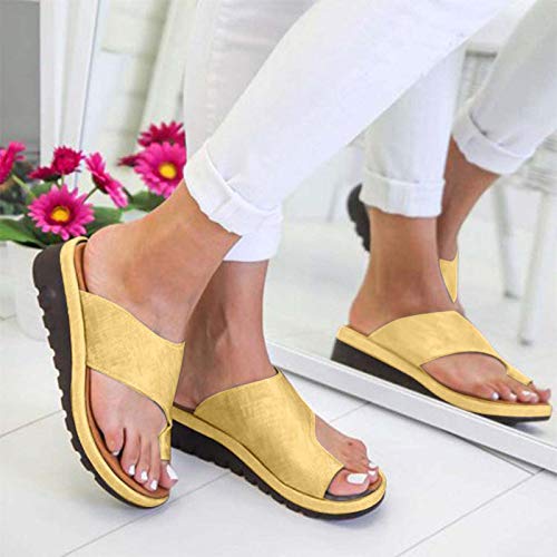 Sandalias Planas Cómodas para Mujer Zapatos Ortopédicos de Verano Sandalias de Corrección de Pie con Dedo Gordo Corrector de Juanetes Ortopédico Zapatillas de Viaje de Playa,Oro,42