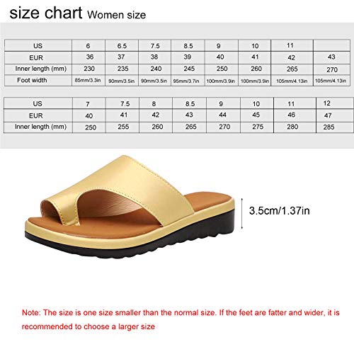 Sandalias Planas Cómodas para Mujer Zapatos Ortopédicos de Verano Sandalias de Corrección de Pie con Dedo Gordo Corrector de Juanetes Ortopédico Zapatillas de Viaje de Playa,Oro,41