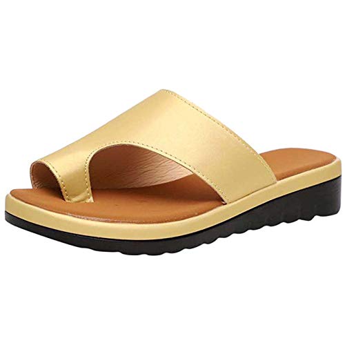 Sandalias Planas Cómodas para Mujer Zapatos Ortopédicos de Verano Sandalias de Corrección de Pie con Dedo Gordo Corrector de Juanetes Ortopédico Zapatillas de Viaje de Playa,Oro,41