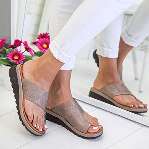Sandalias Planas Cómodas para Mujer Zapatos Ortopédicos de Verano Sandalias de Corrección de Pie con Dedo Gordo Corrector de Juanetes Ortopédico Zapatillas de Viaje de Playa,Marrón,37