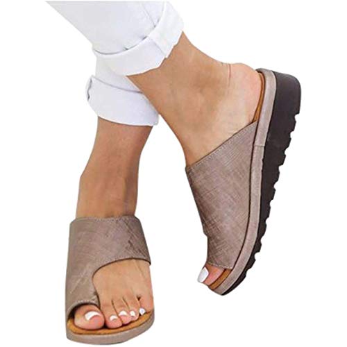 Sandalias Planas Cómodas para Mujer Zapatos Ortopédicos de Verano Sandalias de Corrección de Pie con Dedo Gordo Corrector de Juanetes Ortopédico Zapatillas de Viaje de Playa,Marrón,37