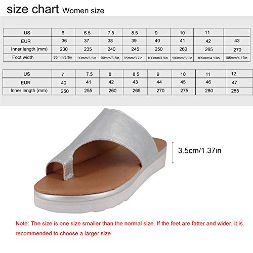Sandalias Planas Cómodas para Mujer Zapatos Ortopédicos de Verano Sandalias de Corrección de Pie con Dedo Gordo Corrector de Juanetes Ortopédico Zapatillas de Viaje de Playa,Plata,43