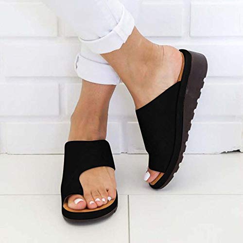 Sandalias Planas Cómodas para Mujer Zapatos Ortopédicos de Verano Sandalias de Corrección de Pie con Dedo Gordo Corrector de Juanetes Ortopédico Zapatillas de Viaje de Playa,Negro,40