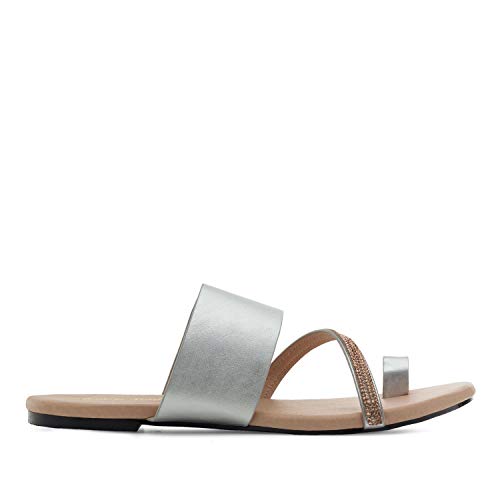 Sandalias Planas de Mujer de Verano Muy cómodas - AM5466 - Sandalias Planas en Diferentes Materiales Color Plata. Talla EU 43