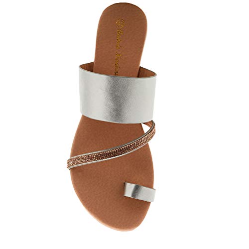 Sandalias Planas de Mujer de Verano Muy cómodas - AM5466 - Sandalias Planas en Diferentes Materiales Color Plata. Talla EU 43