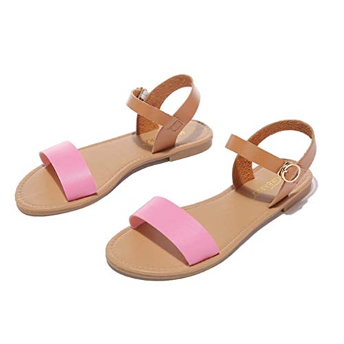 Sandalias Planas para Mujer Verano Tacón Bajo Peep-Toe Espalda Abierta Slingback Casual Citas Vestido Damas Zapatos con Correa De Hebilla En El Tobillo