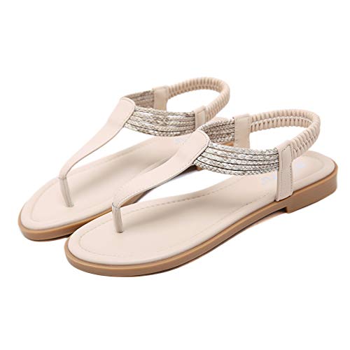 Sandalias Planas Verano Mujer Estilo Bohemia Zapatos de Dedo Sandalias Talla Grande Cinta Casuales Playa Chanclas Romanas de Mujer