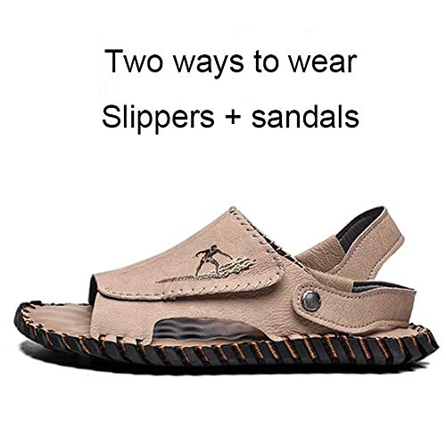 Sandalias y zapatillas de cuero para hombre al aire libre, Zapatos con punta abierta adecuados para caminar, Verano ocio playa deportes senderismo sandalias, Sandalias de playa ligeras y transpirabl
