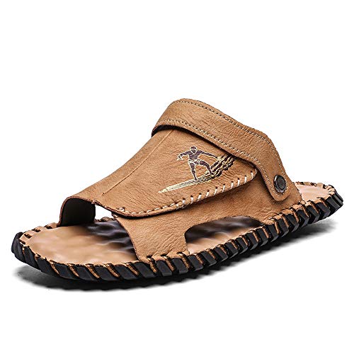 Sandalias y zapatillas de cuero para hombre al aire libre, Zapatos con punta abierta adecuados para caminar, Verano ocio playa deportes senderismo sandalias, Sandalias de playa ligeras y transpirabl