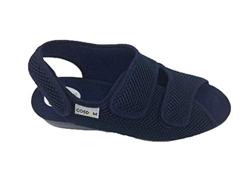 Sandalia/Zapatilla/De Mujer/Ancho Especial/Primavera/Verano/Cosdam/Cierre fácil/Cuña 3cm/Color Azul/Talla 39
