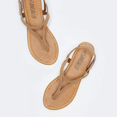 SANDALUP Sandalias planas con hebilla metálica trenzada para mujer, color Marrón, talla 41 EU