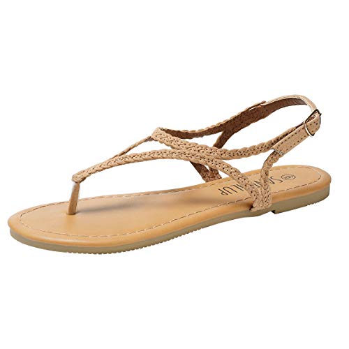 SANDALUP Sandalias planas con hebilla metálica trenzada para mujer, color Marrón, talla 41 EU