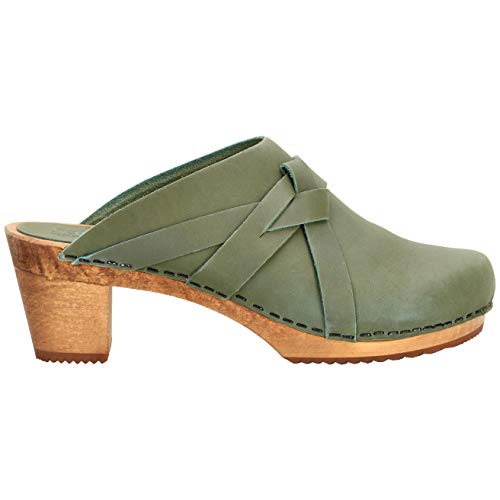 Sanita Manuella - Zuecos de piel con suela de madera para mujer, color Verde, talla 35 EU