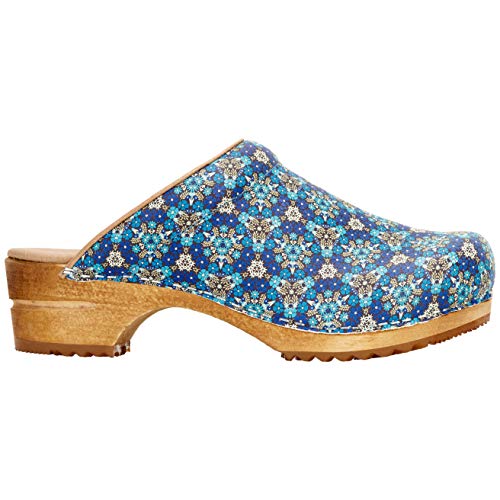 Sanita Zueco Rajan Mule | Zueco de cuero de madera hecho a mano original para mujer, color Azul, talla 37 EU