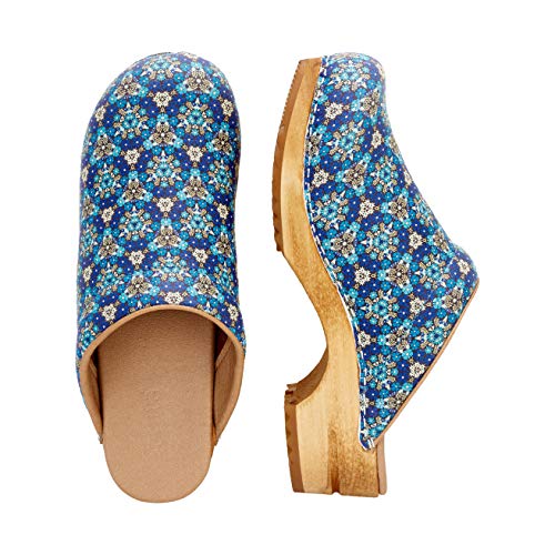 Sanita Zueco Rajan Mule | Zueco de cuero de madera hecho a mano original para mujer, color Azul, talla 37 EU