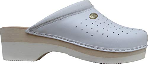 SANITELLA 2350 - Zuecos SANITAL LIGHT en Cuero con Plantilla de Madera - Suela en Micro Col. Blanco 38