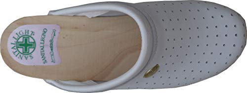SANITELLA 2350 - Zuecos SANITAL LIGHT en Cuero con Plantilla de Madera - Suela en Micro Col. Blanco 38