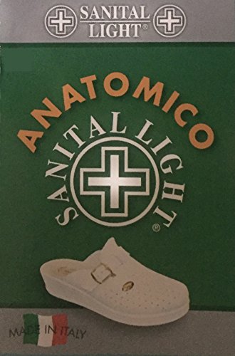 SANITELLA 2350 - Zuecos SANITAL LIGHT en Cuero con Plantilla de Madera - Suela en Micro Col. Blanco 38