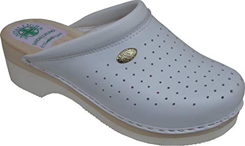 SANITELLA 2350 - Zuecos SANITAL LIGHT en Cuero con Plantilla de Madera - Suela en Micro Col. Blanco 38