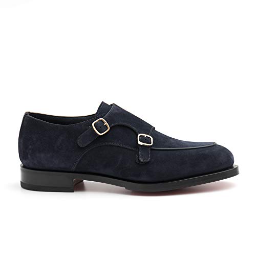 Santoni - Zapato con doble hebilla de ante azul - MCC016036MD1HR0 VU58 - Talla Azul Size: 40.5 EU