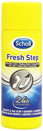Scholl Fresh Step Anti-transpirante, Desodorante en polvo 2 en 1 Pies, Elimina el olor y mantiene tus pies y zapatos frescos - Spray 75gr
