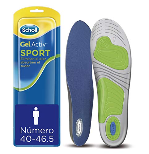 Scholl Gel Activ Sport - Plantillas para hombre, para zapatillas deportivas, mayor amortiguación y absorción del olor y sudor, talla 40 - 46.5, 1 par (2 plantillas)