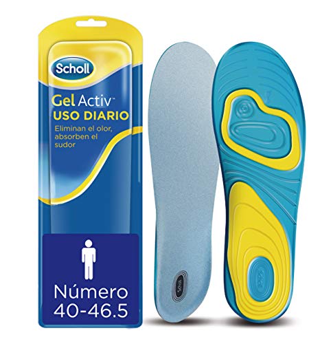 Scholl Plantillas Gel Activ Uso Diario para hombre, para el dia a dia, mayor comodidad y absorción del olor y sudor, talla 40 - 46.5, 1 par (2 plantillas)