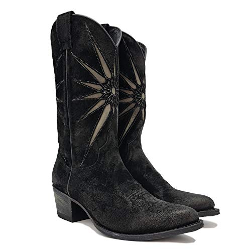 Sendra Boots Bota Cowboy 17160 En Serraje con Dibujo Troquelado Modelo 17160LSERRAJEVOLEY (Negro, Numeric_37)
