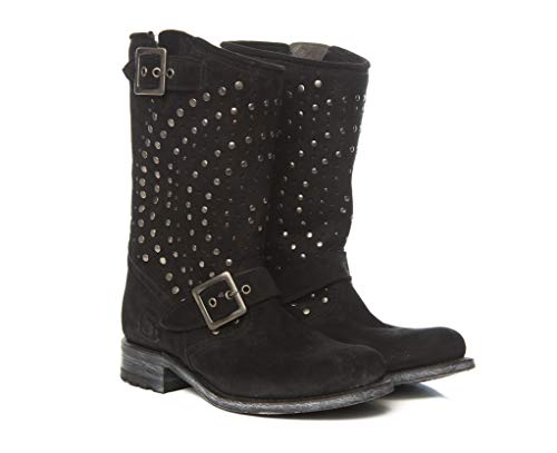 Sendra Boots Bota Motera de Ante Envejecido y engrasado Decorada con tachas 10548 Chiquita (35 EU, Negro)