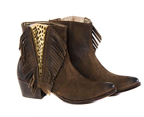 Sendra Boots Botín Western con Flecos 12096 Lia en Serraje marrón y Pelo Estampado Leopardo (37 EU)