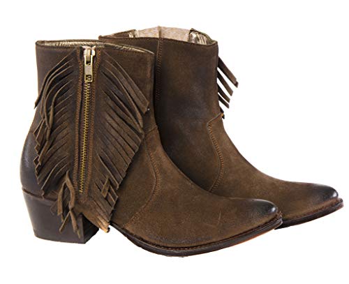 Sendra Boots Botín Western con Flecos 12096 Lia en Serraje marrón y Pelo Estampado Leopardo (37 EU)