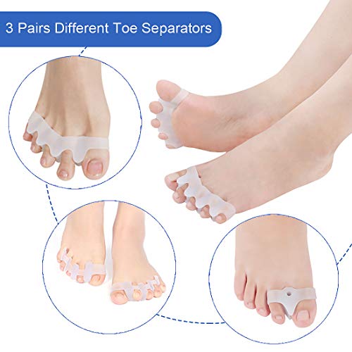 Separador dedos pie, Corrector De Juanetes para Noche y Día Set de 6 piezas, Protección de Juanetes y Hallux Valgus- 0% BPA - Talla universal