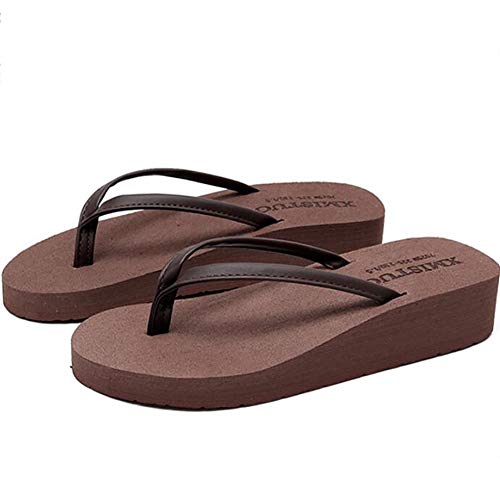 SHANGLY Verano Playa Cuña Chanclas Mujeres Boho Moda Casual Cinturón de PU Sandalias,Brown,33/34