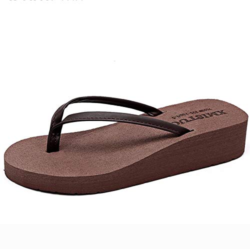 SHANGLY Verano Playa Cuña Chanclas Mujeres Boho Moda Casual Cinturón de PU Sandalias,Brown,33/34