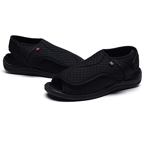 SHANGN Zapatos Diabéticos con Punta Abierta para Hombres Calzado para Edema De Artritis De Ancho Extra Zapatilla Diabética para Pies Hinchados, Edema, Dolor De Pie,Black-EU46